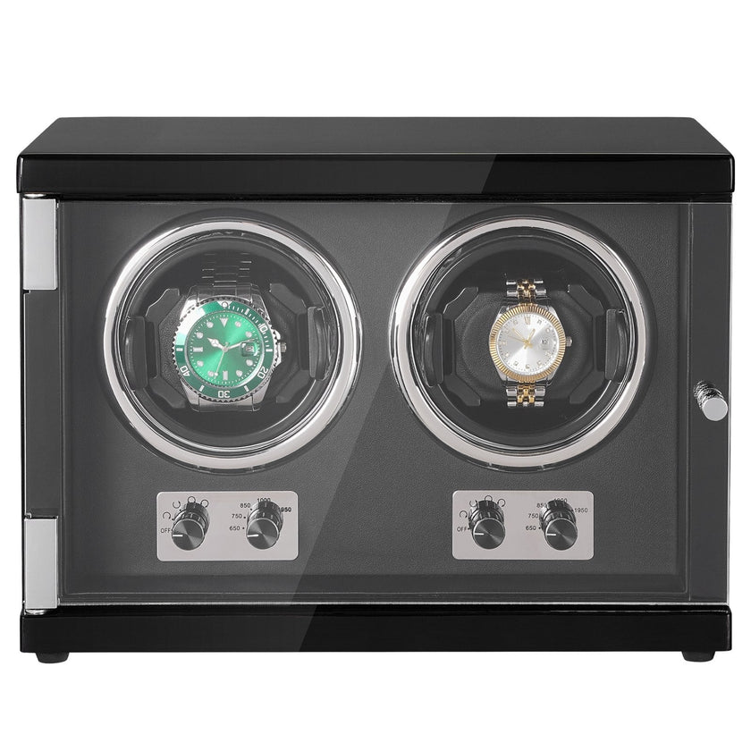 VEVOR Watch Winder, Dual Watch Winder for Men's and Women's Automatic Watch, with 2 Super Quiet Japanese Mabuchi Motors, Blue LED Light and Adapter, High-Density Board Shell and Black PU