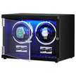 VEVOR Watch Winder, Dual Watch Winder for Men's and Women's Automatic Watch, with 2 Super Quiet Japanese Mabuchi Motors, Blue LED Light and Adapter, High-Density Board Shell and Black PU