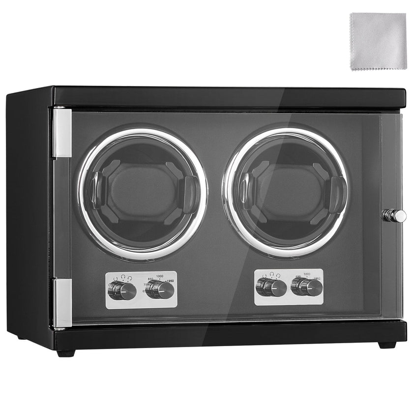 VEVOR Watch Winder, Dual Watch Winder for Men's and Women's Automatic Watch, with 2 Super Quiet Japanese Mabuchi Motors, Blue LED Light and Adapter, High-Density Board Shell and Black PU