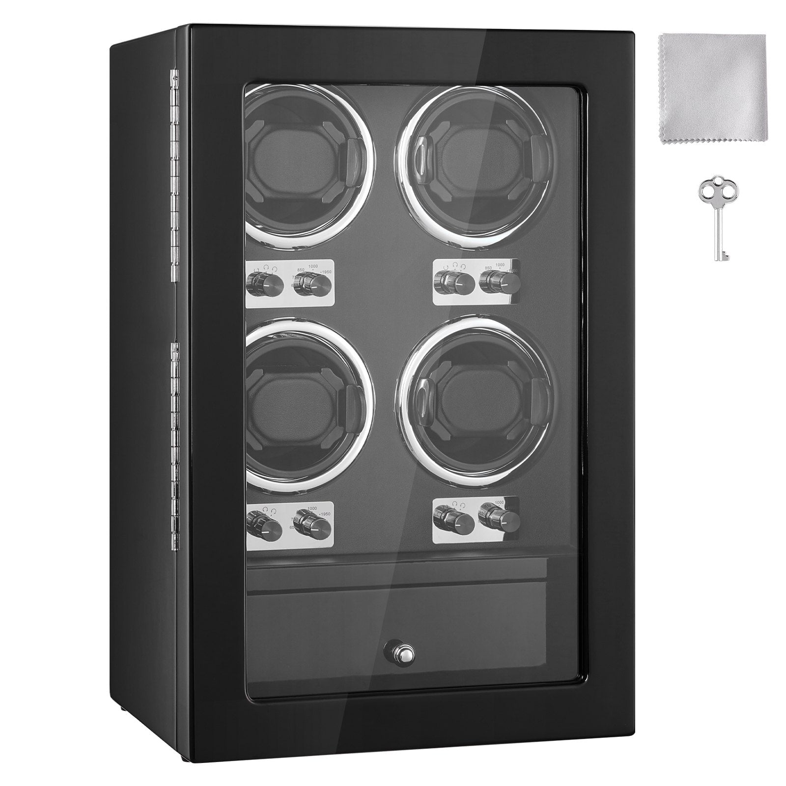 VEVOR Watch Winder, Watch Winder for 4 Men's and Women's Automatic Watches, with 4 Super Quiet Japanese Mabuchi Motors, Blue LED Light and Adapter, High-Density Board Shell and Black PU