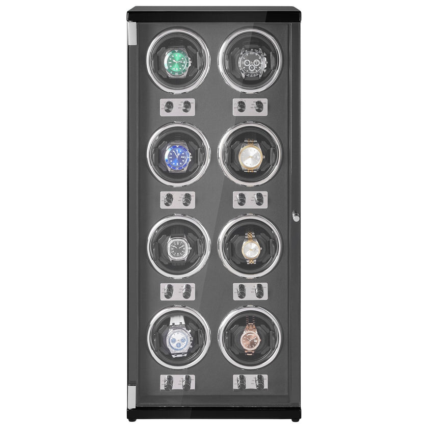 VEVOR Watch Winder, Watch Winder for 8 Men's and Women's Automatic Watches, with 8 Super Quiet Japanese Mabuchi Motors, Blue LED Light and Adapter, High-Density Board Shell and Black PU