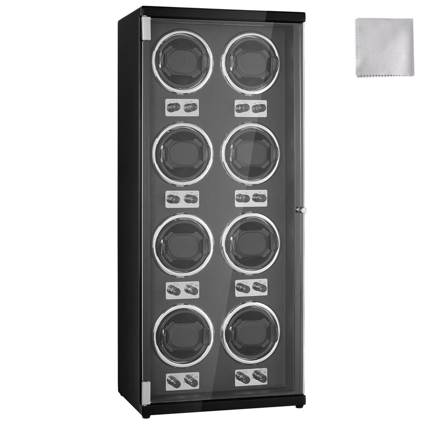VEVOR Watch Winder, Watch Winder for 8 Men's and Women's Automatic Watches, with 8 Super Quiet Japanese Mabuchi Motors, Blue LED Light and Adapter, High-Density Board Shell and Black PU