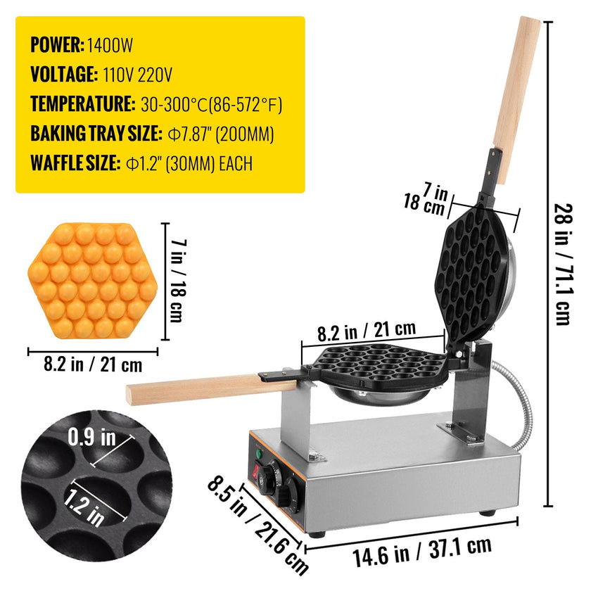 Electric Egg Cake Oven Egg Bread Maker Waffle Stainless Steel Machine
