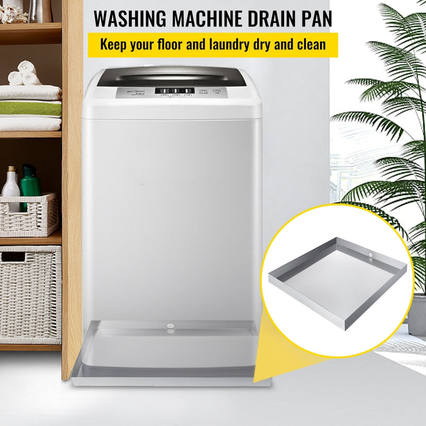 VEVOR Well-Designed Washer Pan 32 x 30 x 2.5 Inch Washing Machine Drip Pan Stainless Steel Sink Dishwasher Drip Tray Compact Universal Drip Tray with Drain Hole