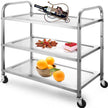 VEVOR Stainless Steel Utility Cart 35‘’L x 18.5\'\'W x 35.5\'\'H, Catering Serving Cart 3 Tier Storage Shelf with Wheels, Kitchen Island Trolley for Hotels Restaurant Home Use
