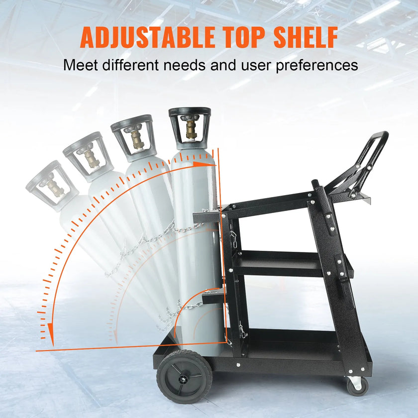 VEVOR Welding Cart, 3-Tier Welder Cart Heavy Duty with 400Lbs Static Weight Capacity, 360° Swivel Wheels, Tank Storage Safety Chains, Rolling MIG Welder Cart for TIG, ARC, MMA Welding Machine