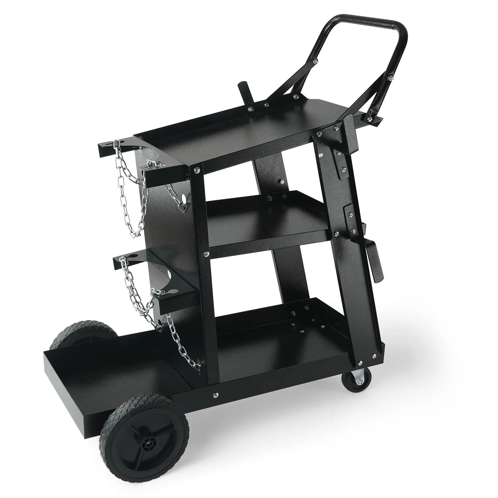 VEVOR Welding Cart, 3-Tier Welder Cart Heavy Duty with 400Lbs Static Weight Capacity, 360° Swivel Wheels, Tank Storage Safety Chains, Rolling MIG Welder Cart for TIG, ARC, MMA Welding Machine