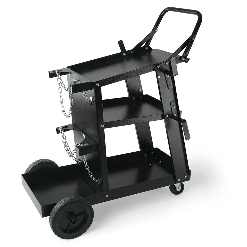 VEVOR Welding Cart, 3-Tier Welder Cart Heavy Duty with 400Lbs Static Weight Capacity, 360° Swivel Wheels, Tank Storage Safety Chains, Rolling MIG Welder Cart for TIG, ARC, MMA Welding Machine