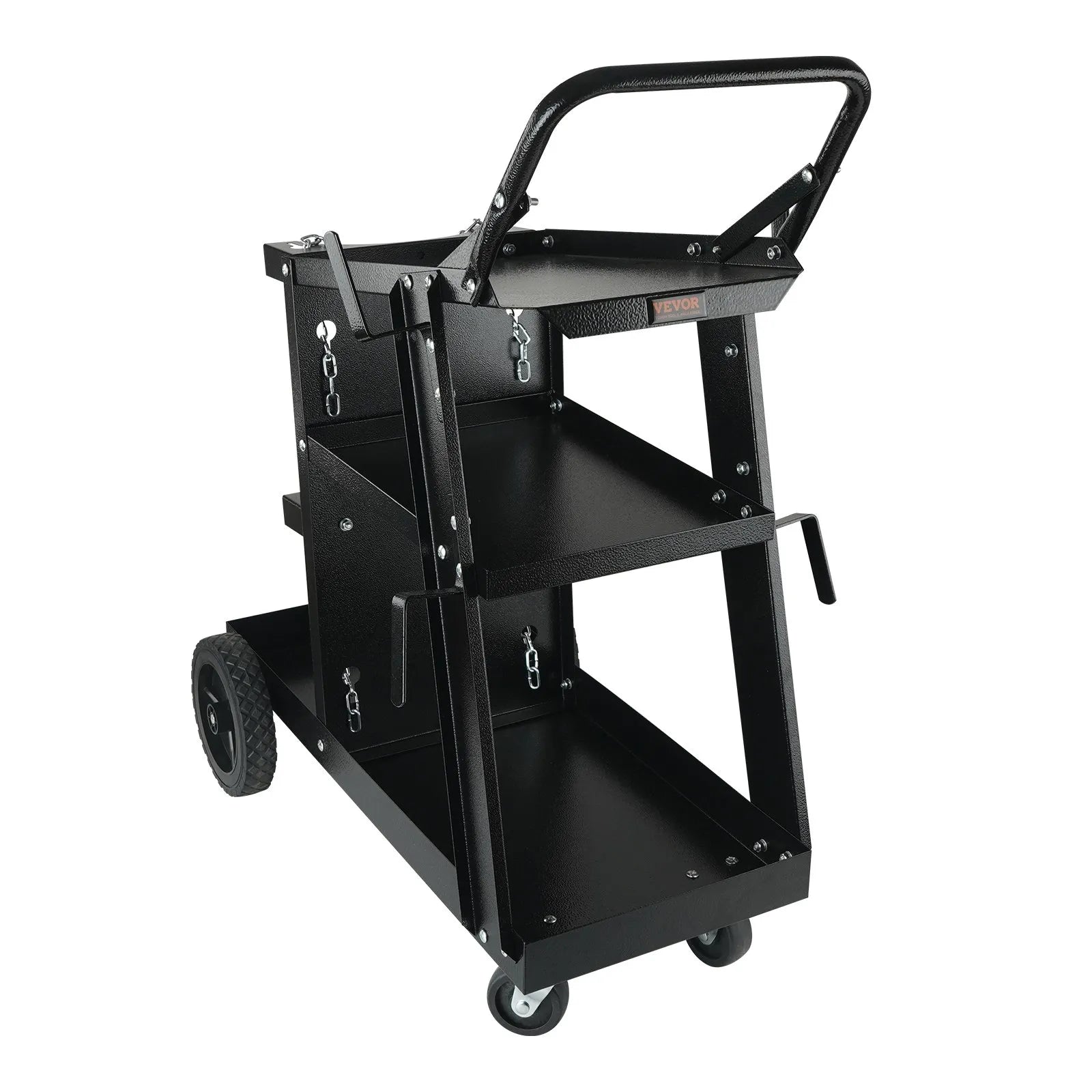 VEVOR Welding Cart, 3-Tier Welder Cart Heavy Duty with 400Lbs Static Weight Capacity, 360° Swivel Wheels, Tank Storage Safety Chains, Rolling MIG Welder Cart for TIG, ARC, MMA Welding Machine