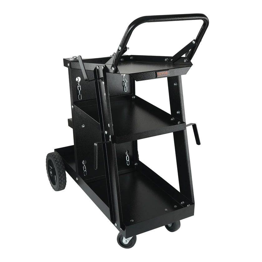 VEVOR Welding Cart, 3-Tier Welder Cart Heavy Duty with 400Lbs Static Weight Capacity, 360° Swivel Wheels, Tank Storage Safety Chains, Rolling MIG Welder Cart for TIG, ARC, MMA Welding Machine