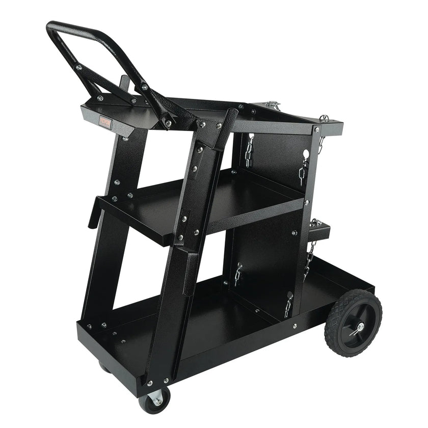 VEVOR Welding Cart, 3-Tier Welder Cart Heavy Duty with 400Lbs Static Weight Capacity, 360° Swivel Wheels, Tank Storage Safety Chains, Rolling MIG Welder Cart for TIG, ARC, MMA Welding Machine