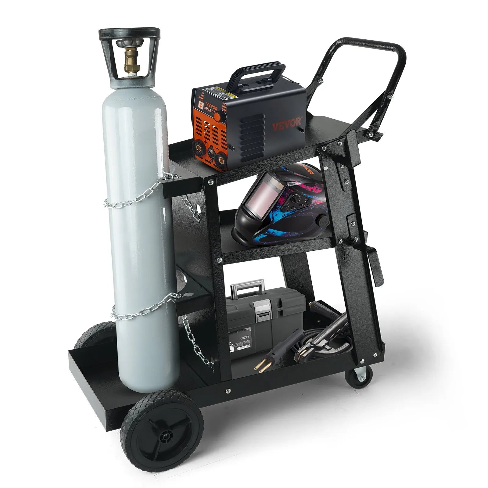 VEVOR Welding Cart, 3-Tier Welder Cart Heavy Duty with 400Lbs Static Weight Capacity, 360° Swivel Wheels, Tank Storage Safety Chains, Rolling MIG Welder Cart for TIG, ARC, MMA Welding Machine