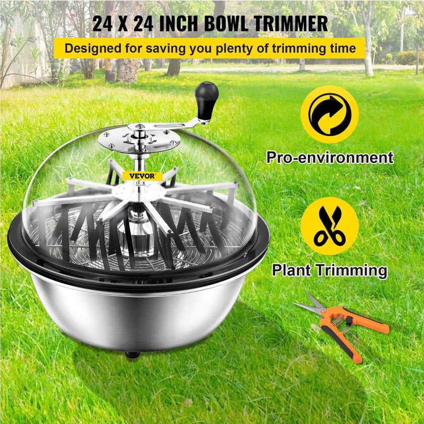 VEVOR 24 Inch Bowl Trimmer Manual Leaf Bowl Trimmer Hydroponic Pro Bowl Trimmer Leaf Bud Trim Reaper Cutter Twisted Spin Cut Plant Bud Flower(24 inch Bowl Trimmer)