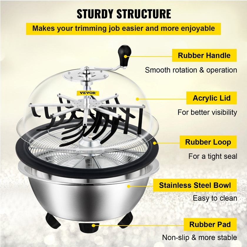 VEVOR 24 Inch Bowl Trimmer Manual Leaf Bowl Trimmer Hydroponic Pro Bowl Trimmer Leaf Bud Trim Reaper Cutter Twisted Spin Cut Plant Bud Flower(24 inch Bowl Trimmer)