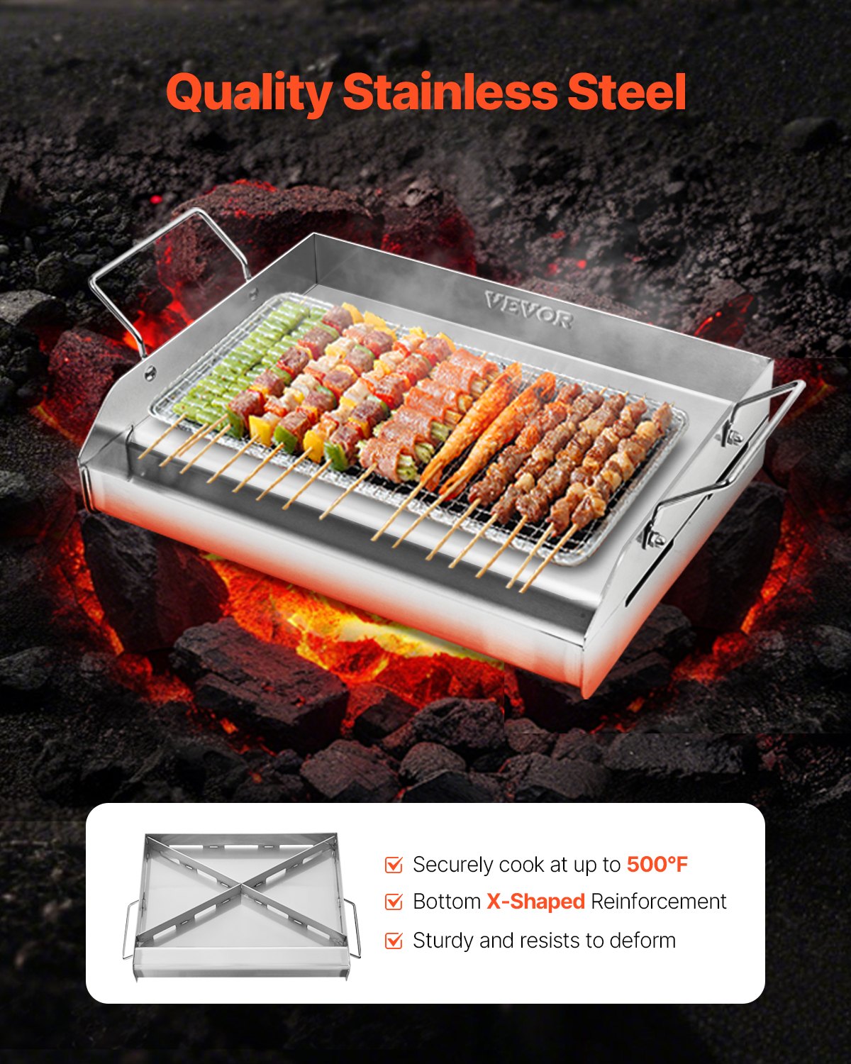VEVOR 17x13 in Flat Top Griddle Stainless Steel Universal BBQ Grill Pan Cookware
