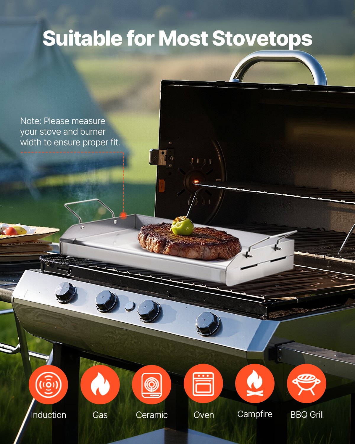 VEVOR 17x13 in Flat Top Griddle Stainless Steel Universal BBQ Grill Pan Cookware