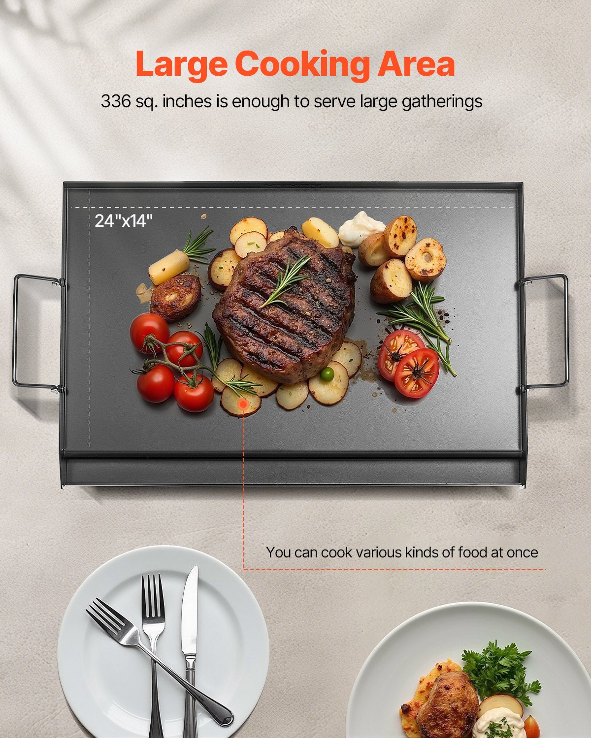 VEVOR 24x16 in Flat Top Griddle Carbon Steel Universal BBQ Grill Pan Cookware