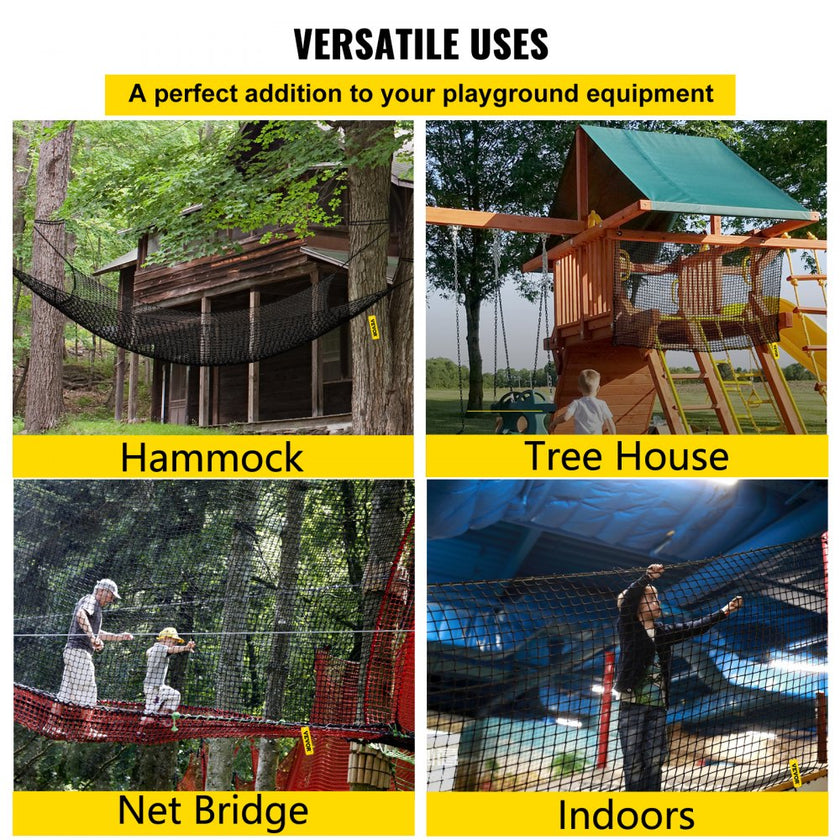 VEVOR Climbing Cargo Net, 6.6 x 10.5 ft Playground Climbing Cargo Net, Polyester Double Layers Cargo Net Climbing Outdoor with 500lbs Weight Capacity, Rope Bridge Net for Tree House, Monkey Bar, Rainb