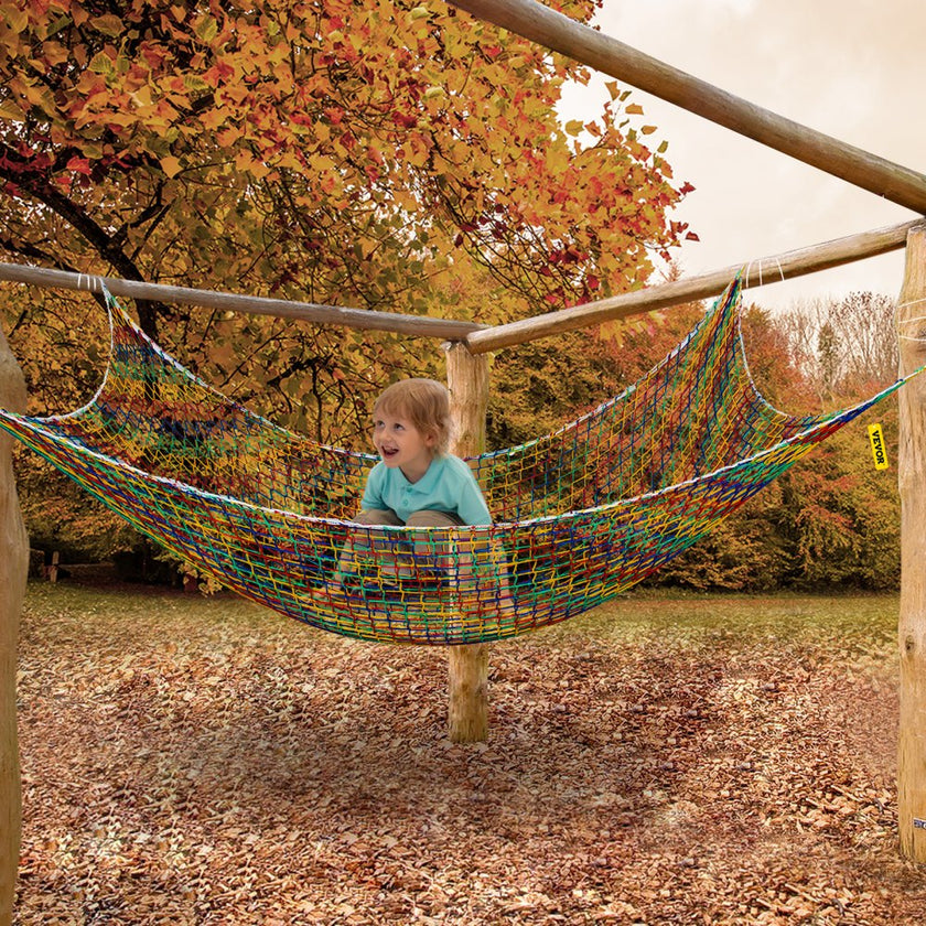 VEVOR Climbing Cargo Net, 6.6 x 10.5 ft Playground Climbing Cargo Net, Polyester Double Layers Cargo Net Climbing Outdoor with 500lbs Weight Capacity, Rope Bridge Net for Tree House, Monkey Bar, Rainb