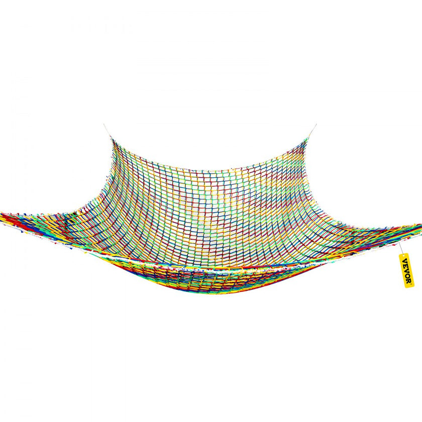 VEVOR Climbing Cargo Net, 6.6 x 10.5 ft Playground Climbing Cargo Net, Polyester Double Layers Cargo Net Climbing Outdoor with 500lbs Weight Capacity, Rope Bridge Net for Tree House, Monkey Bar, Rainb