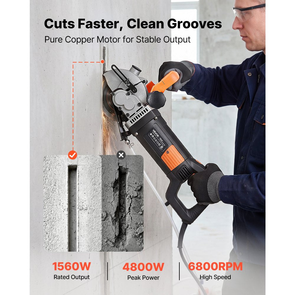 Wall Chaser, 4800W Electric Wall Groove Cutting Machine with 5 Blades & Precision Guide Line