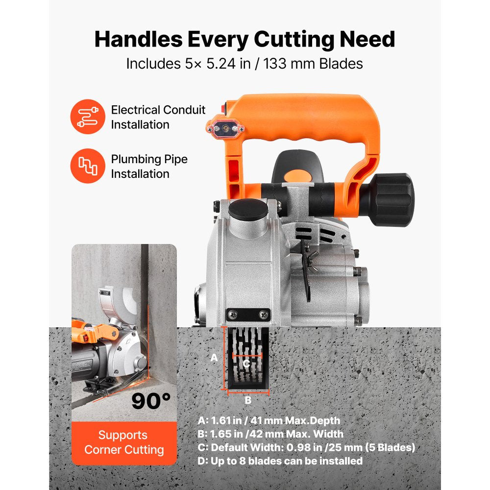 Wall Chaser, 4800W Electric Wall Groove Cutting Machine with 5 Blades & Precision Guide Line