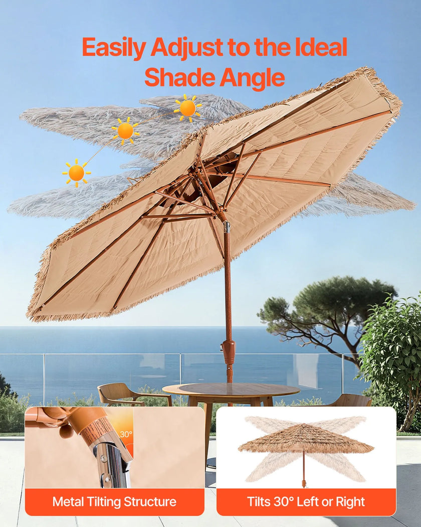 VEVOR Tiki Umbrella 2-Tier Thatched Patio Umbrella 9 ft for Pool Patio Beach