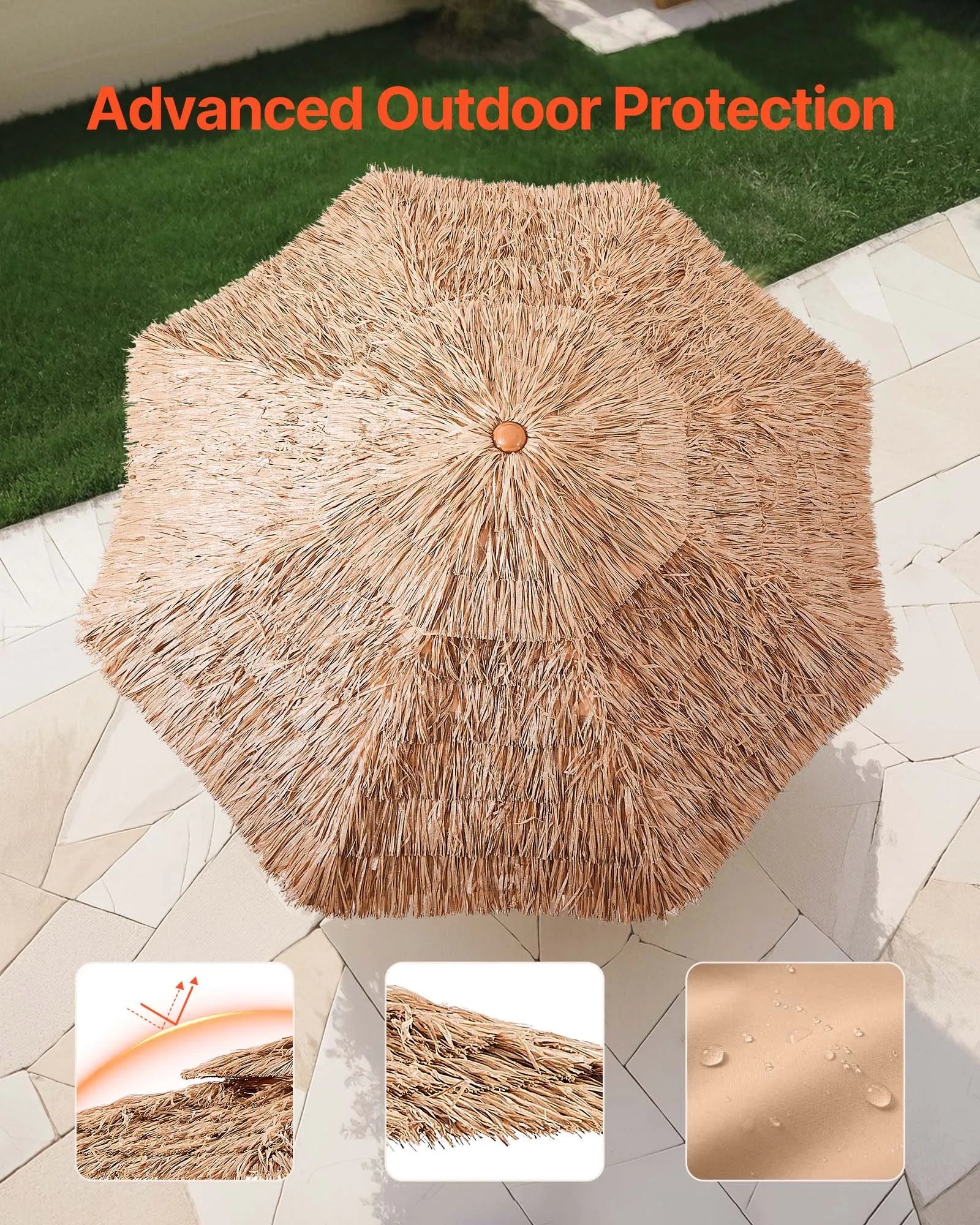 VEVOR Tiki Umbrella 2-Tier Thatched Patio Umbrella 9 ft for Pool Patio Beach