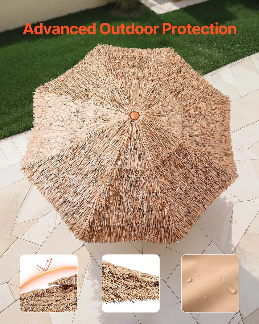 VEVOR Tiki Umbrella 2-Tier Thatched Patio Umbrella 9 ft for Pool Patio Beach