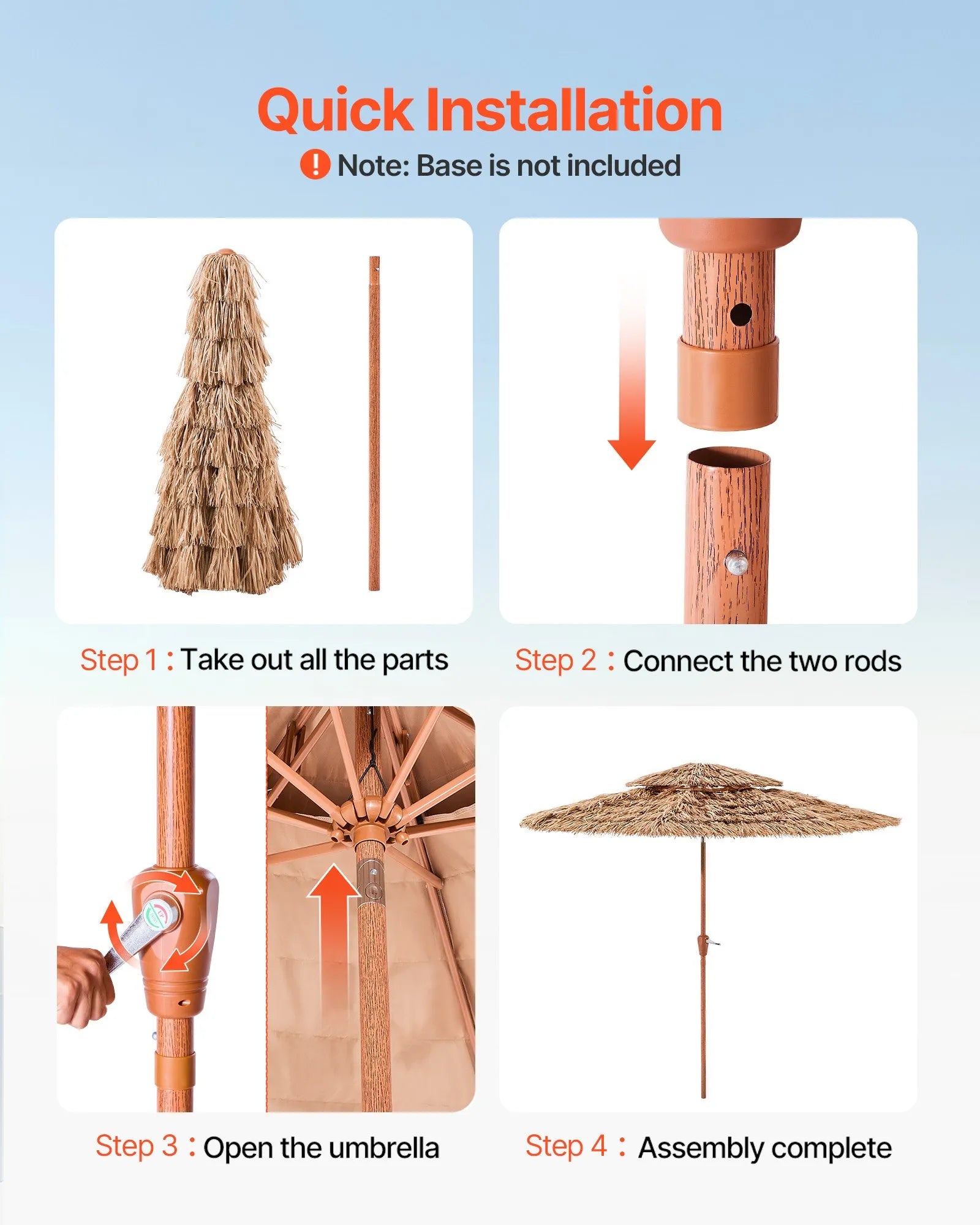 VEVOR Tiki Umbrella 2-Tier Thatched Patio Umbrella 9 ft for Pool Patio Beach