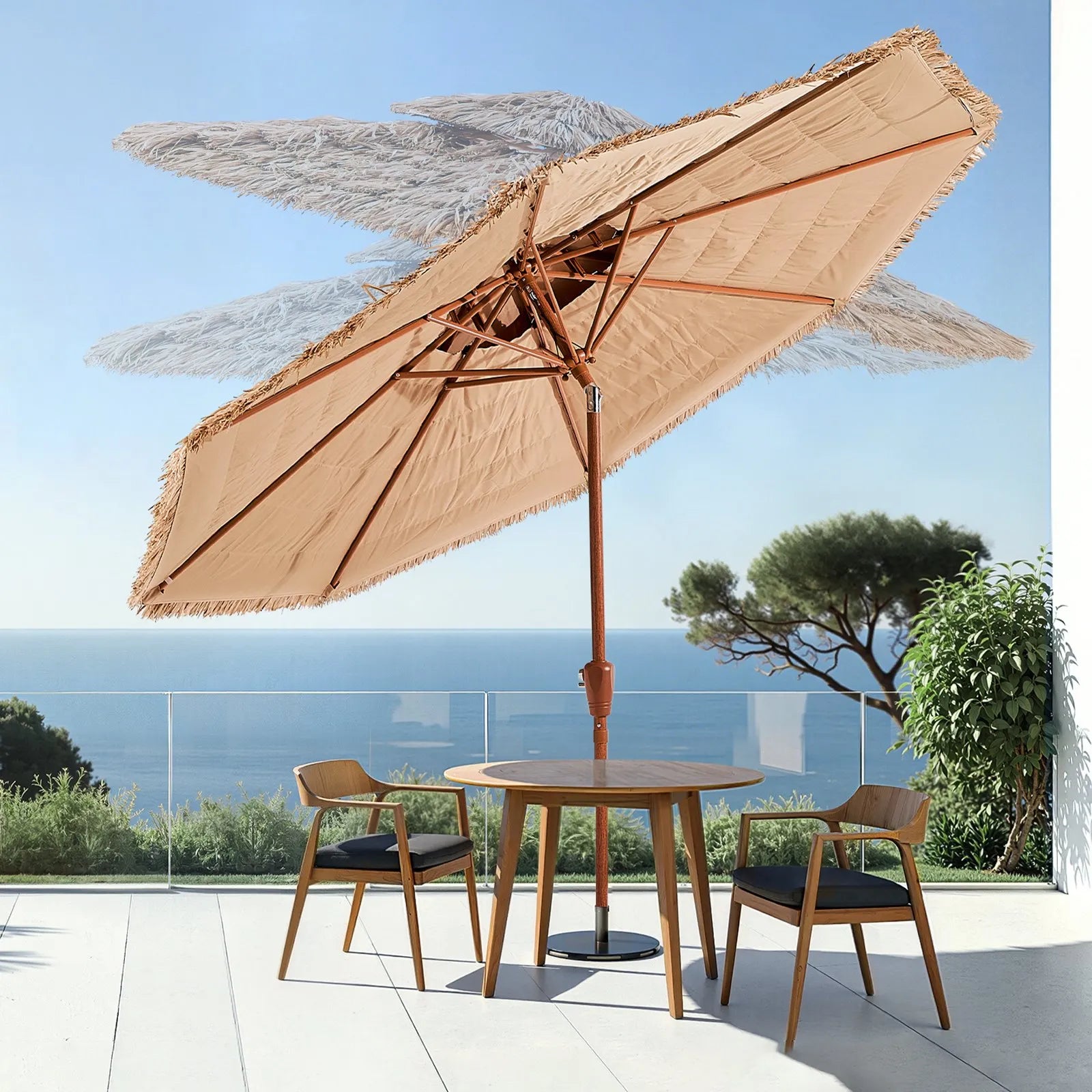VEVOR Tiki Umbrella 2-Tier Thatched Patio Umbrella 9 ft for Pool Patio Beach