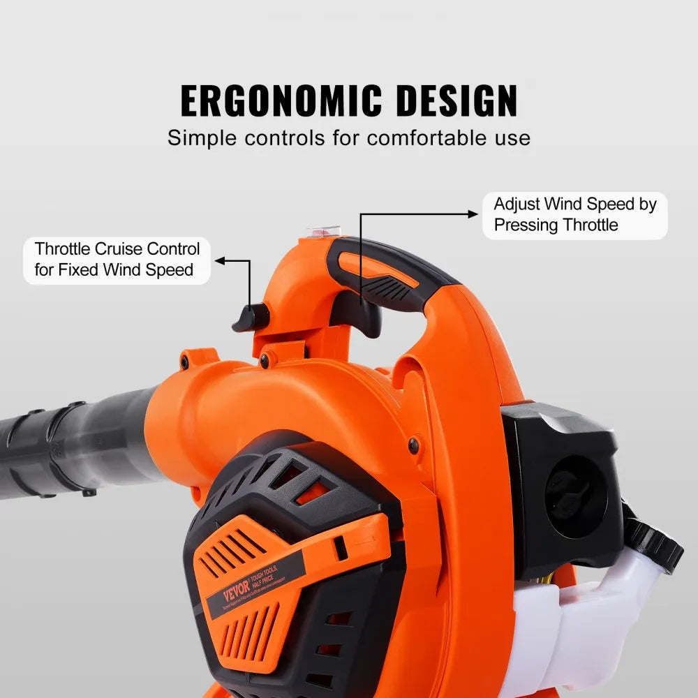VEVOR Gas Leaf Blower, 26CC 2-Cycle Handheld Leaf Blower with A Fuel Tank, 2-in-1Gas-powered Blower 425CFM Air Volume 156MPH Speed, Ideal for Lawn Care, Leaf Cleaning, and Snow Removal