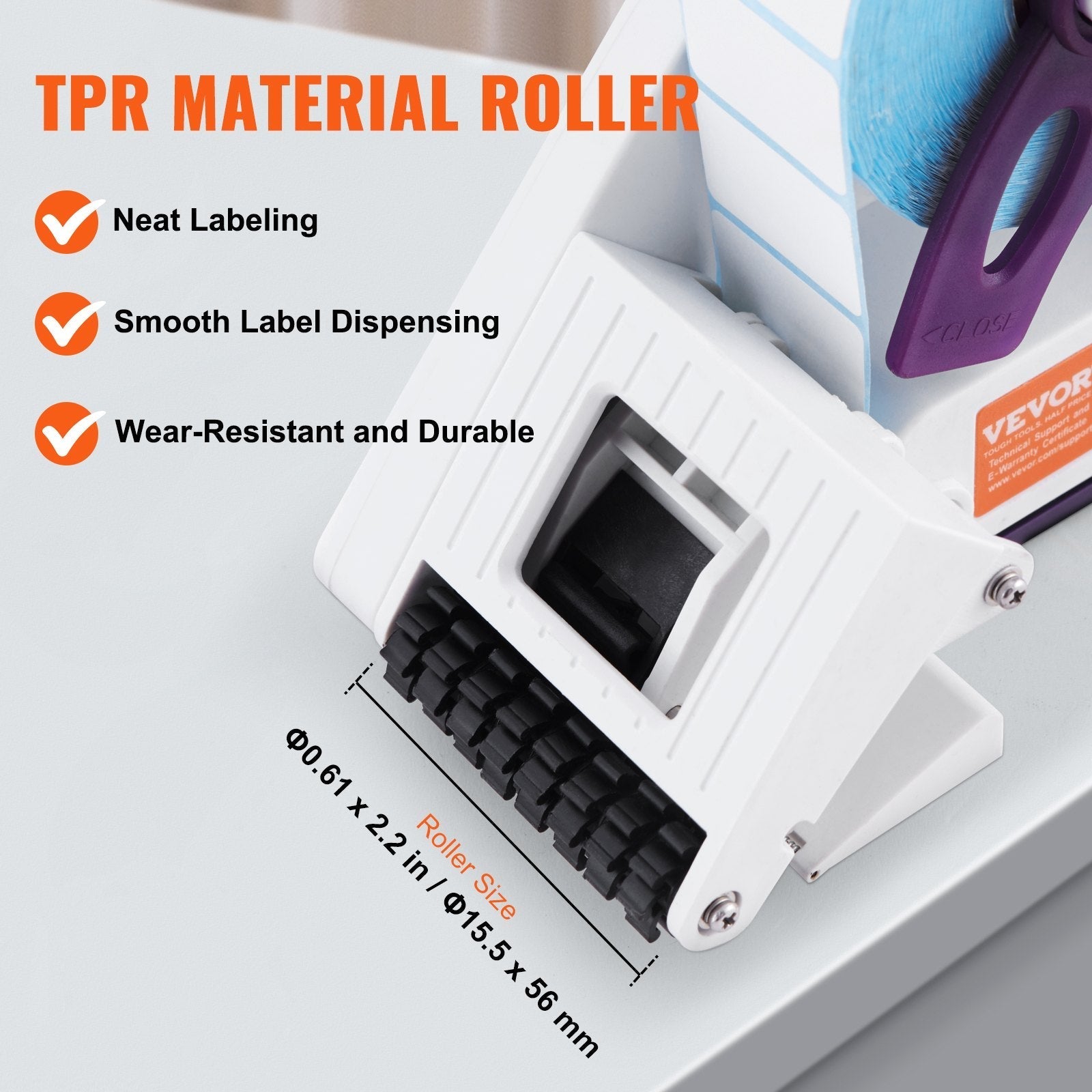 VEVOR Manual Label Applicator, 0.59-2.17 inches Label Width, 0.79-2.36 inches Label Length, Portable Hand-Held Labeling Machine with Label Roll and TPR Roller for Round Bottles, Boxes, Fruits Labeling