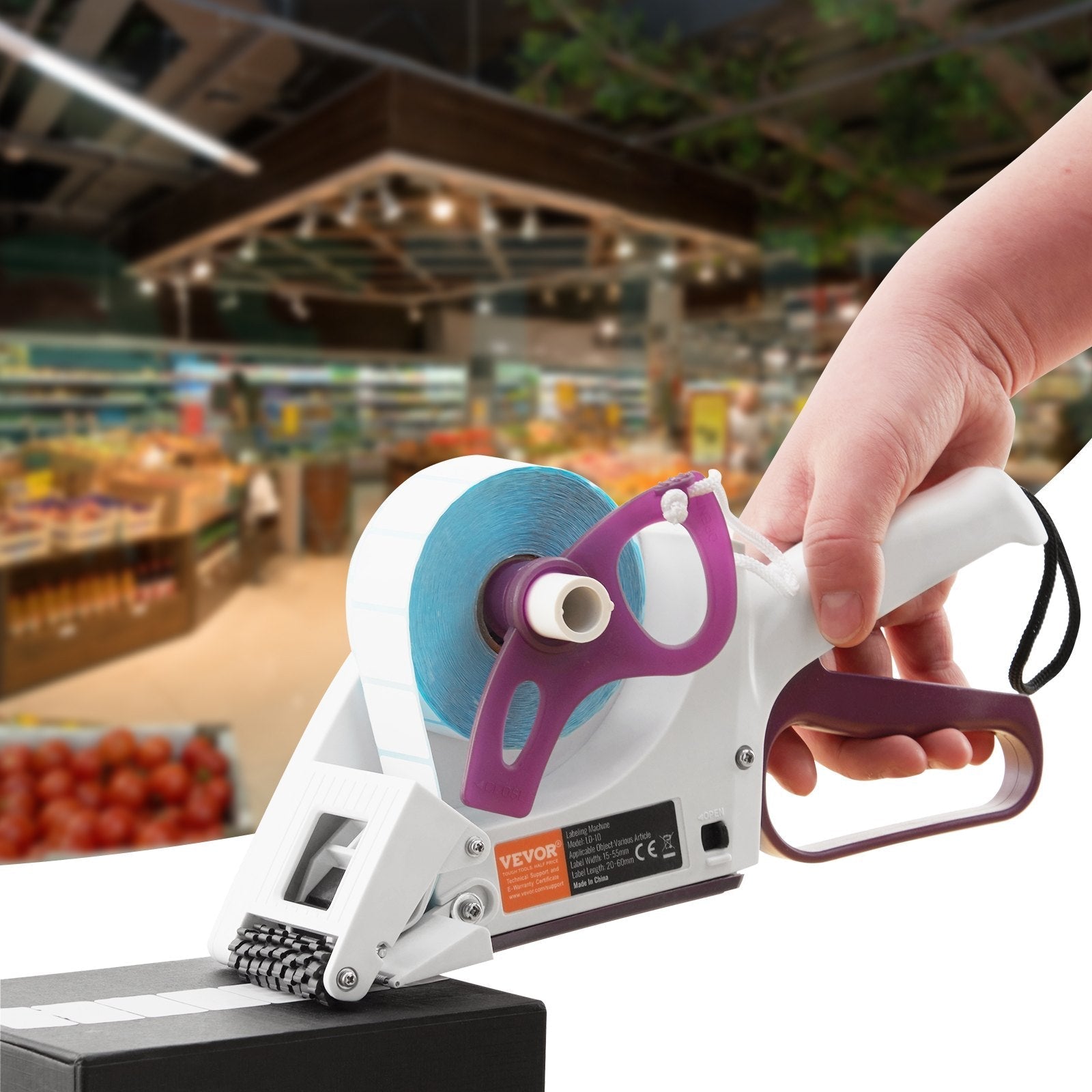 VEVOR Manual Label Applicator, 0.59-2.17 inches Label Width, 0.79-2.36 inches Label Length, Portable Hand-Held Labeling Machine with Label Roll and TPR Roller for Round Bottles, Boxes, Fruits Labeling