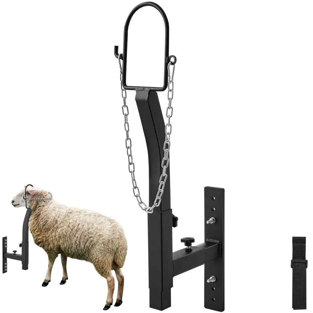 VEVOR Livestock Trimming Stand, Goat & Sheep Stand 9.37-12.8 inch Adjustable Height 0-5.4 inch Width, Metal Goat Milking and Shearing Stand Attachment Nose Loop Headpiece, Black