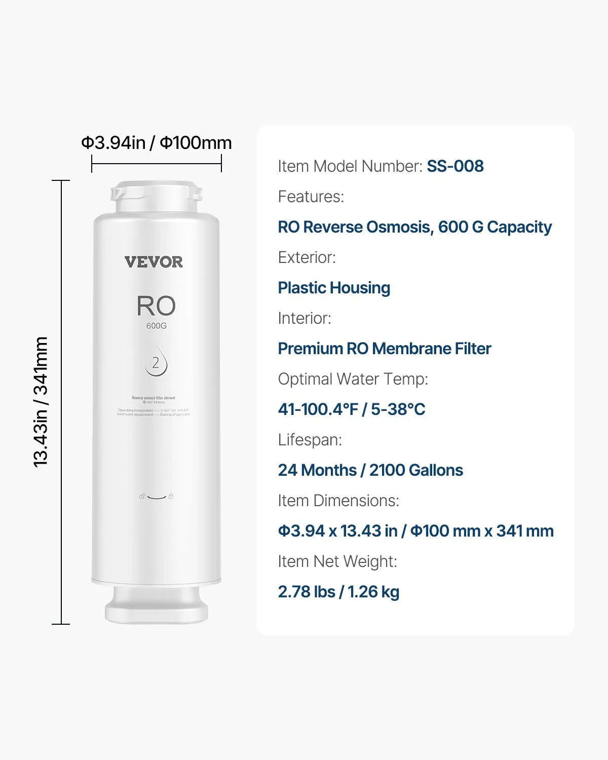 VEVOR Reverse Osmosis System Replacement for SS-003 Under Sink Water Filter