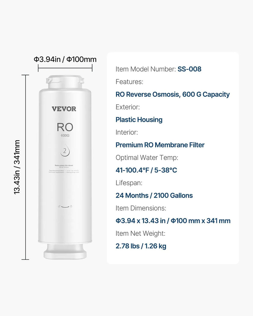 VEVOR Reverse Osmosis System Replacement for SS-003 Under Sink Water Filter