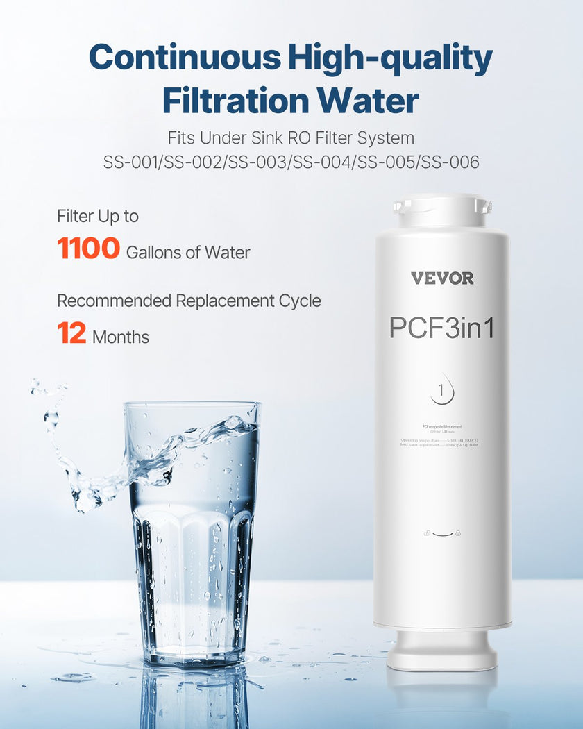 VEVOR PCF Composite Filter Replace for SS-001/003/005 Under Sink Water Filter
