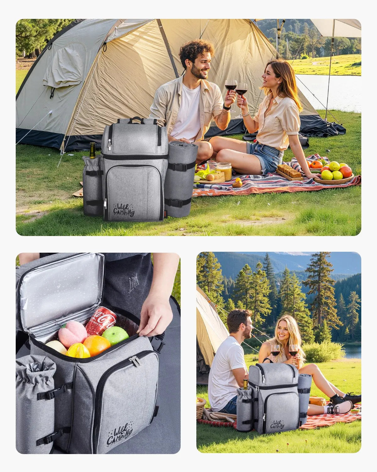 VEVOR Beach Picnic Backpack Bag for 4 Person with Cooler Compartment Grey