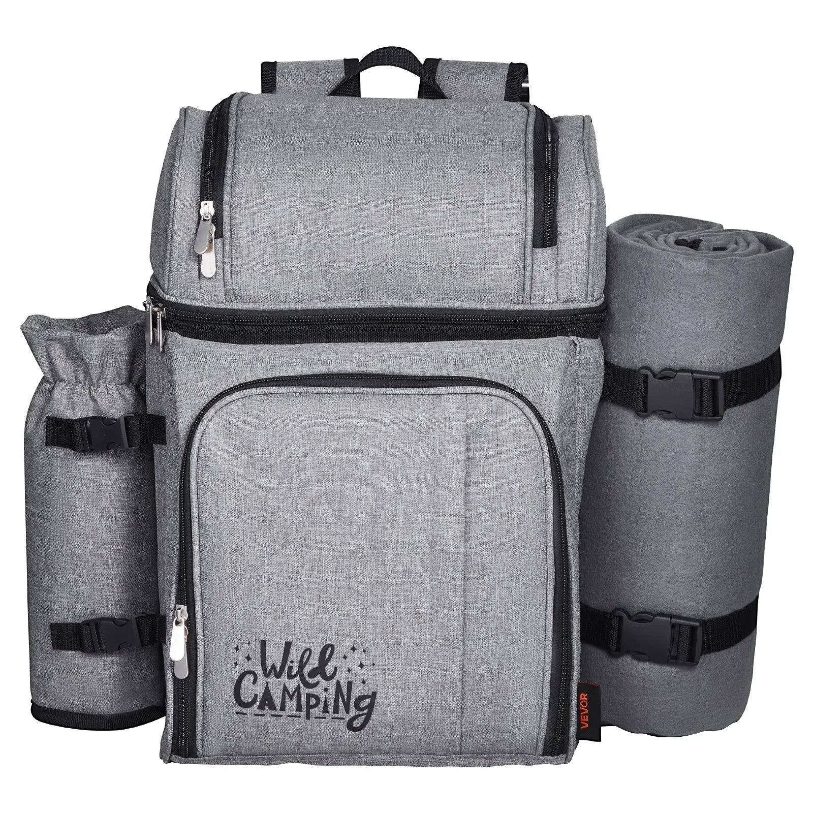 VEVOR Beach Picnic Backpack Bag for 4 Person with Cooler Compartment Grey
