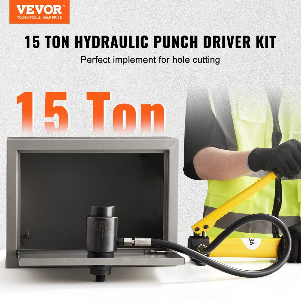 VEVOR 15 Ton Hydraulic Knockout Punch Driver Kit Hole Tool 1/2