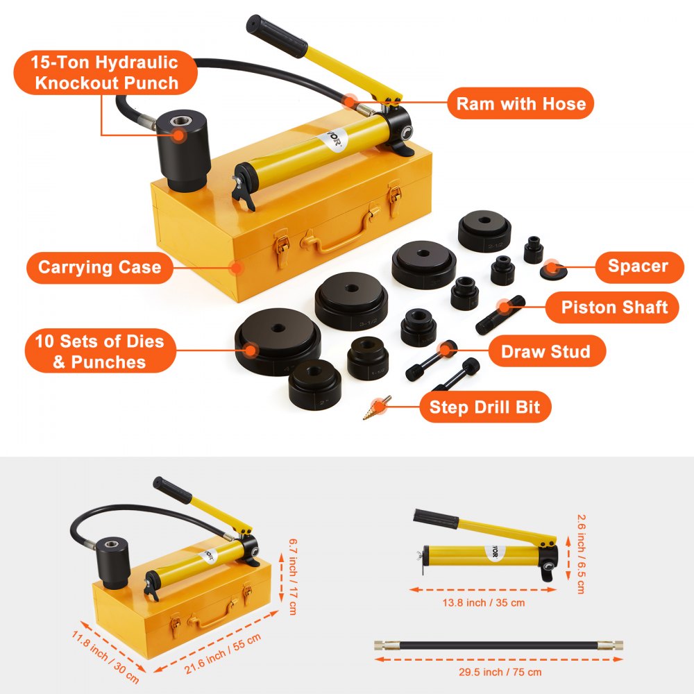 VEVOR 15 Ton Hydraulic Knockout Punch Driver Kit Hole Tool 1/2