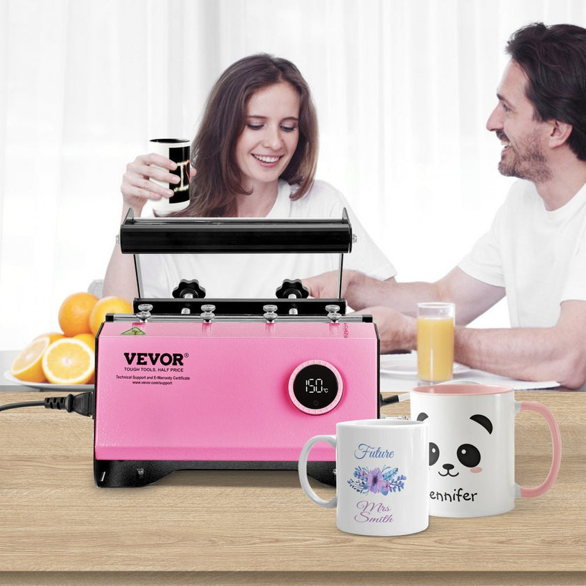 VEVOR Mug Heat Press, 11-30oz Tumbler Heat Press Machine, Sublimation Transfer Straight Skinny Tumblers, Cup Heat Press with Heat-resist Gloves & Tape, DIY Ceramic Mugs Cups Glasses, As Gift, Pink