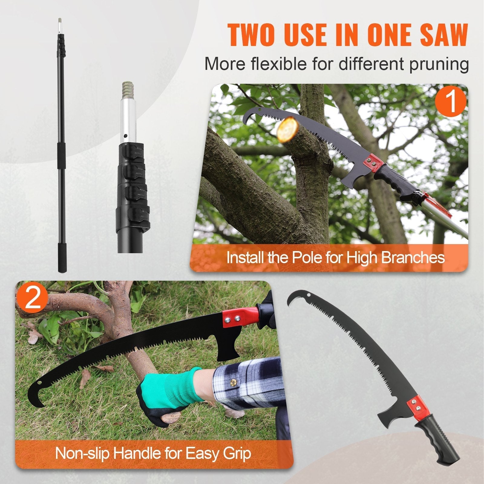 VEVOR Manual Pole Saw Extendable Tree Pruner 4.9-20 ft Aluminum Alloy Pole