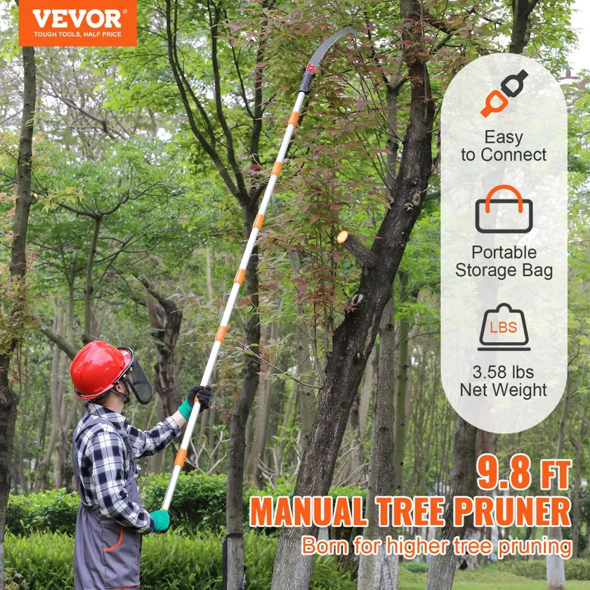 VEVOR Manual Pole Saw,4.6-12.1 ft Extendable Tree Pruner, Sharp Steel Blade for High Branches Trimming, Manual Branch Trimmer with Lightweight Aluminum Alloy Handle, for Pruning Palms and Shrubs