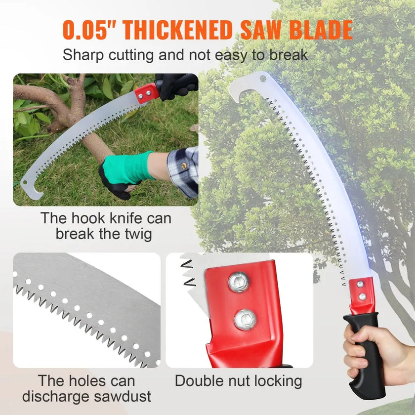 VEVOR Manual Pole Saw,4.6-12.1 ft Extendable Tree Pruner, Sharp Steel Blade for High Branches Trimming, Manual Branch Trimmer with Lightweight Aluminum Alloy Handle, for Pruning Palms and Shrubs