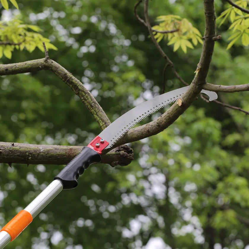 VEVOR Manual Pole Saw,4.6-12.1 ft Extendable Tree Pruner, Sharp Steel Blade for High Branches Trimming, Manual Branch Trimmer with Lightweight Aluminum Alloy Handle, for Pruning Palms and Shrubs