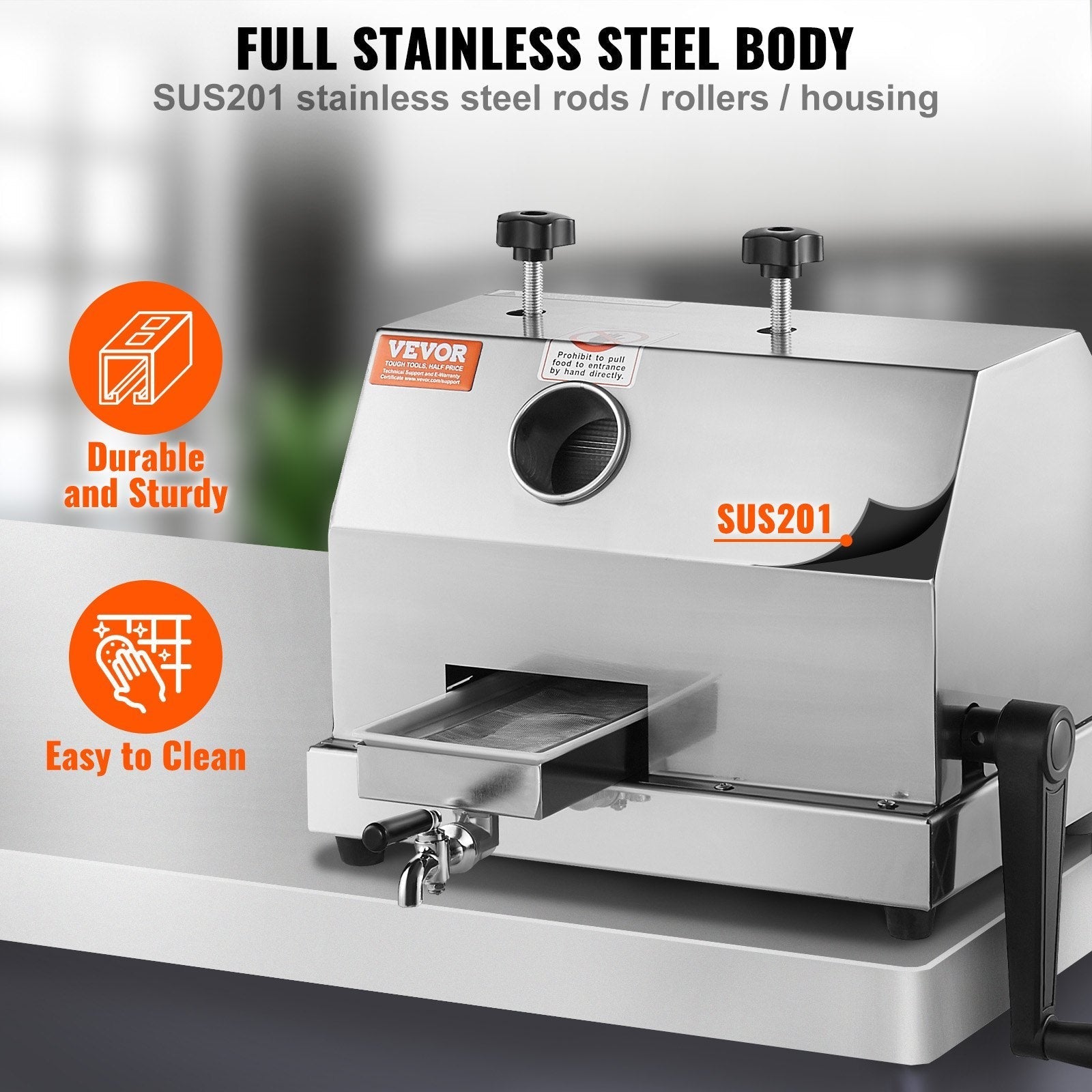 VEVOR Commercial Sugar Cane Juicer, 110LBS/H High Output Sugarcane Juicer Machine with 3 Stainless Steel Rollers, 2.4