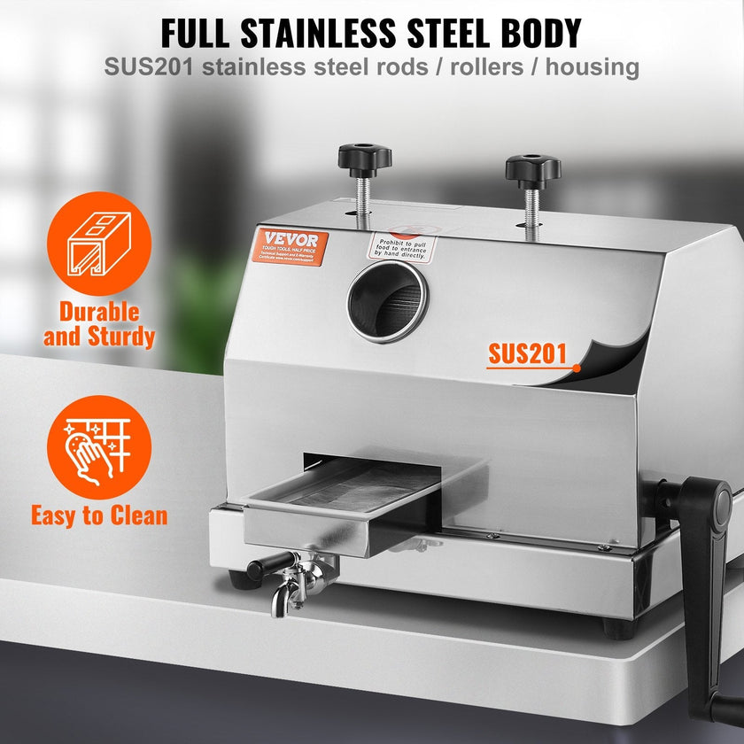 VEVOR Commercial Sugar Cane Juicer, 110LBS/H High Output Sugarcane Juicer Machine with 3 Stainless Steel Rollers, 2.4