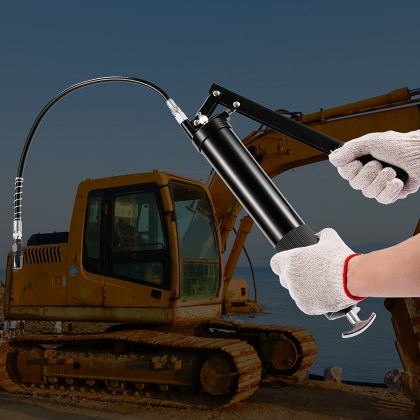 VEVOR Grease Gun, 10000 PSI Max. Working Pressure, 20 OZ / 600 CC Capacity Heavy Duty Lever Action Grease Gun Kit, Includes 18.5 Inch Flexible Hose, 2 Black Flat Couplers, and 1 Straight Metal Pipes